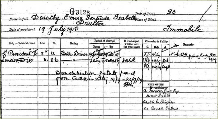 Service record of Dorothy Poulter ADM 336/26