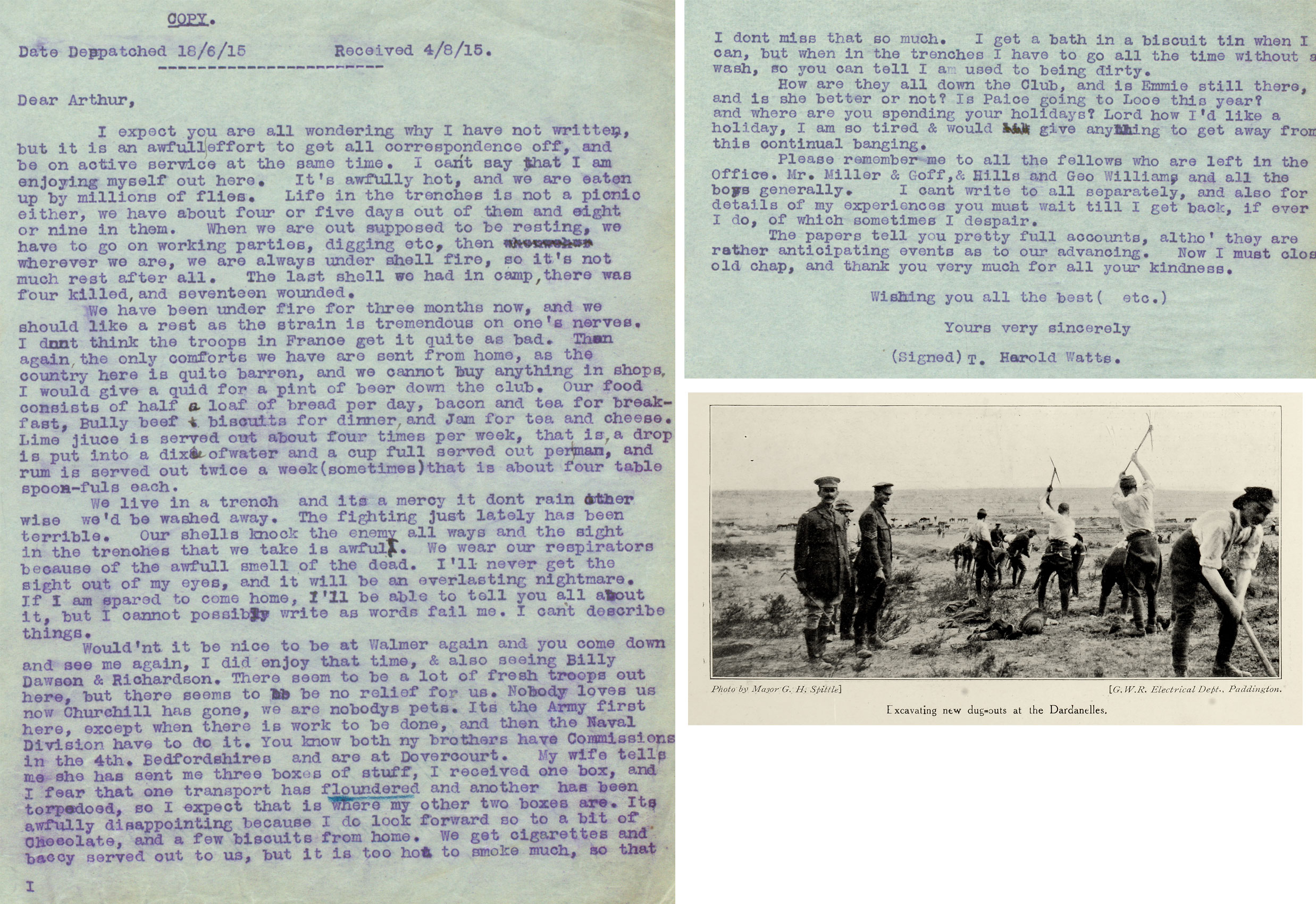 Photo accompanying letter shows men digging into the ground with pickaxes while men in uniform stand next to them.