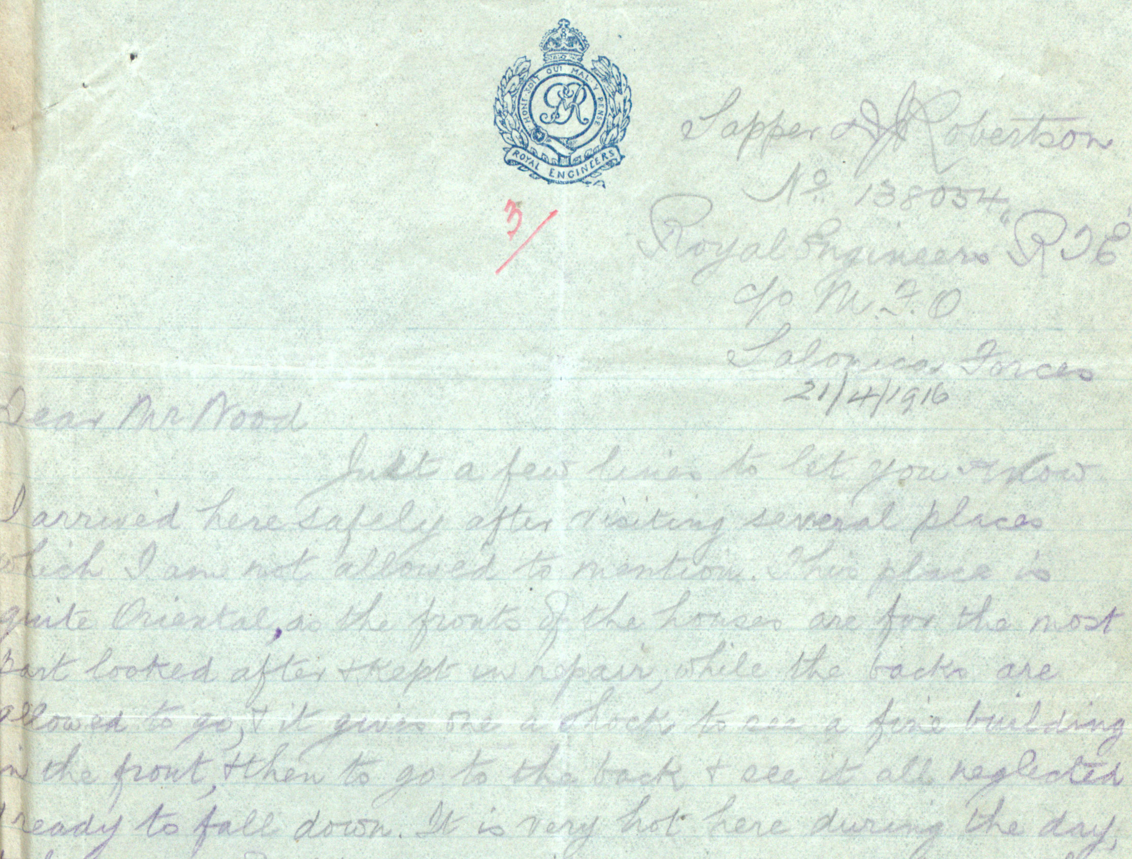 One of a collection of letters written by staff of the Great Western Railway, Paddington, who went to war (RAIL 253/516)