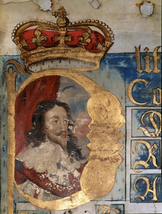 An image from our collection - image library reference KB 27/1681/2. It is an illuminated initial membrane with portrait of Charles the first.