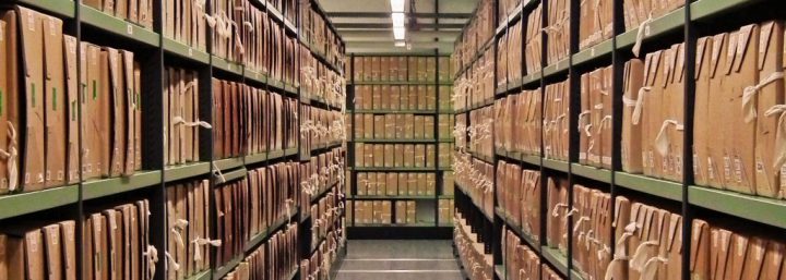 A corridor of files at The National Archives