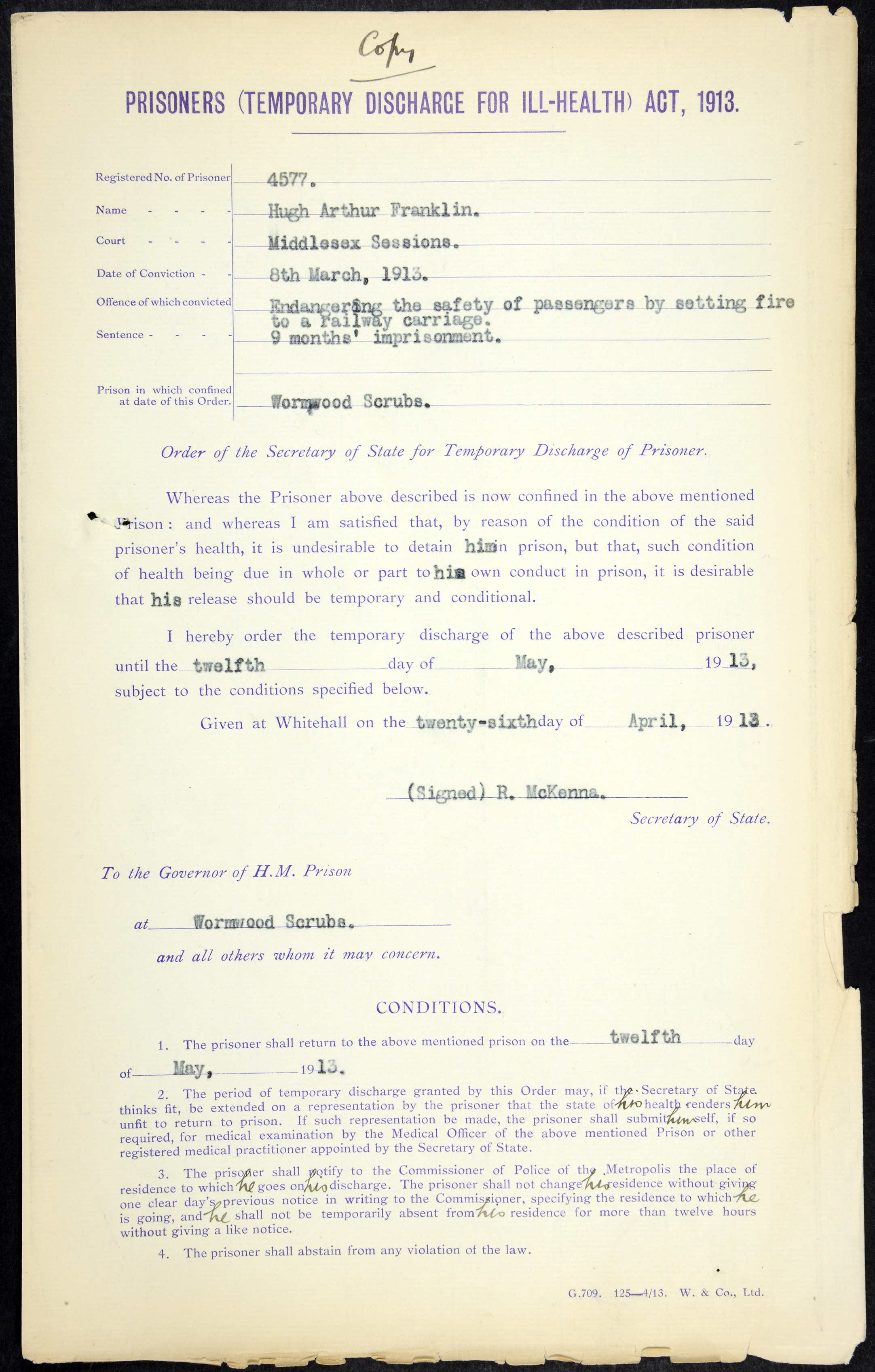Form in printed blue text on paper. It has been filled out with black typewritten text.