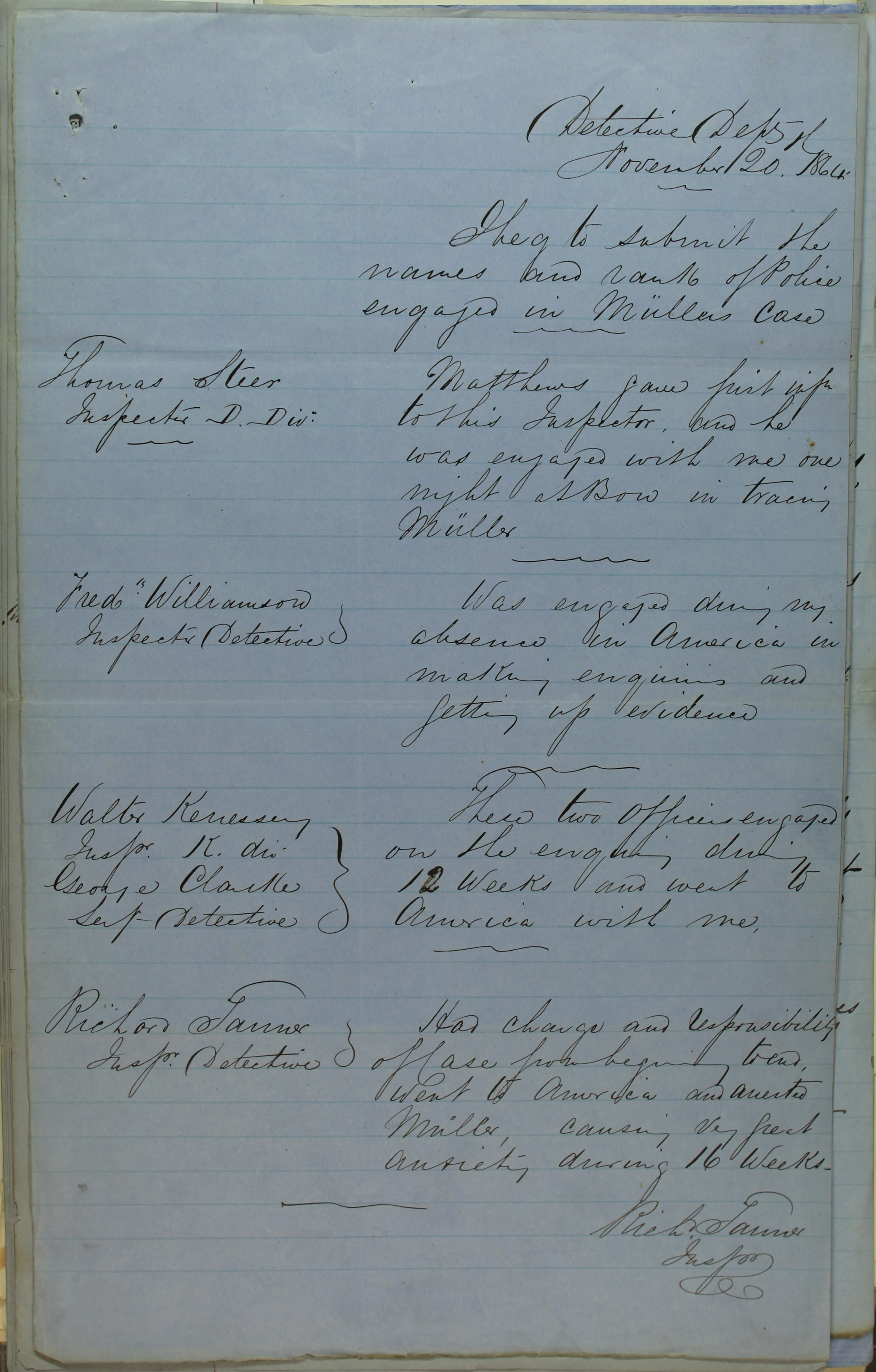 Handwritten report.
