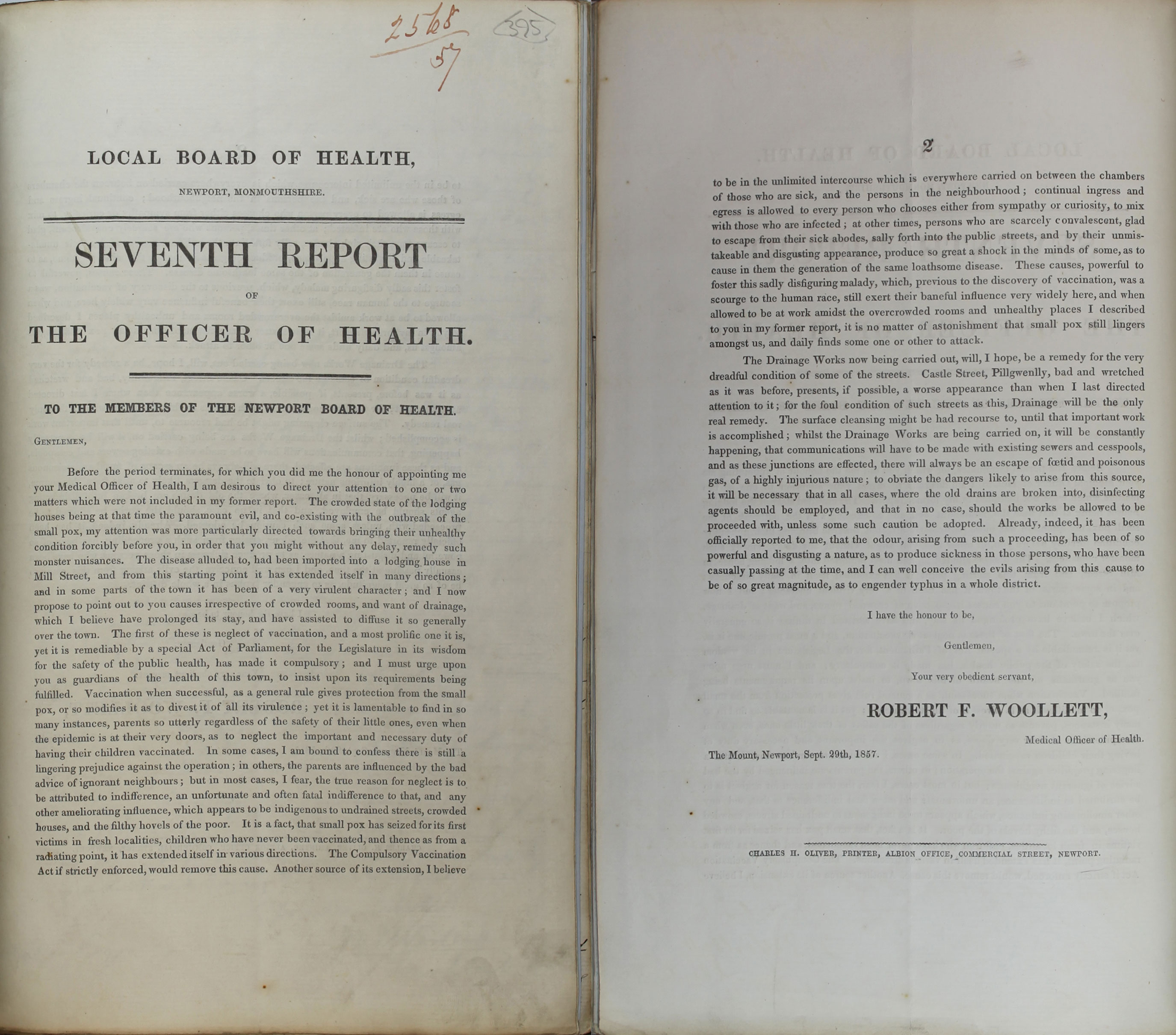 MH13/133/20 f395 Report on the sanitary conditions of Newport 1857