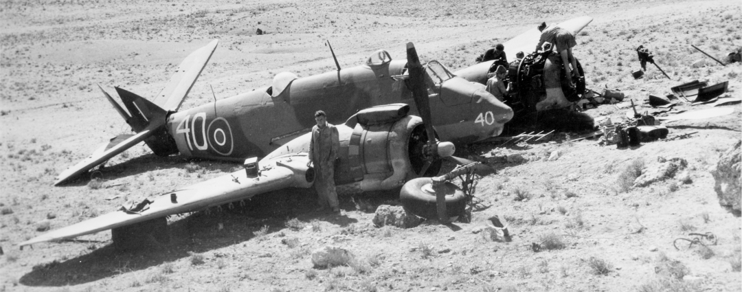 A crashed Beaufighter at Nicosia, October 1944. This photograph is from the Operations Record Book of the RAF station at Nicosia (catalogue reference AIR 28/588).