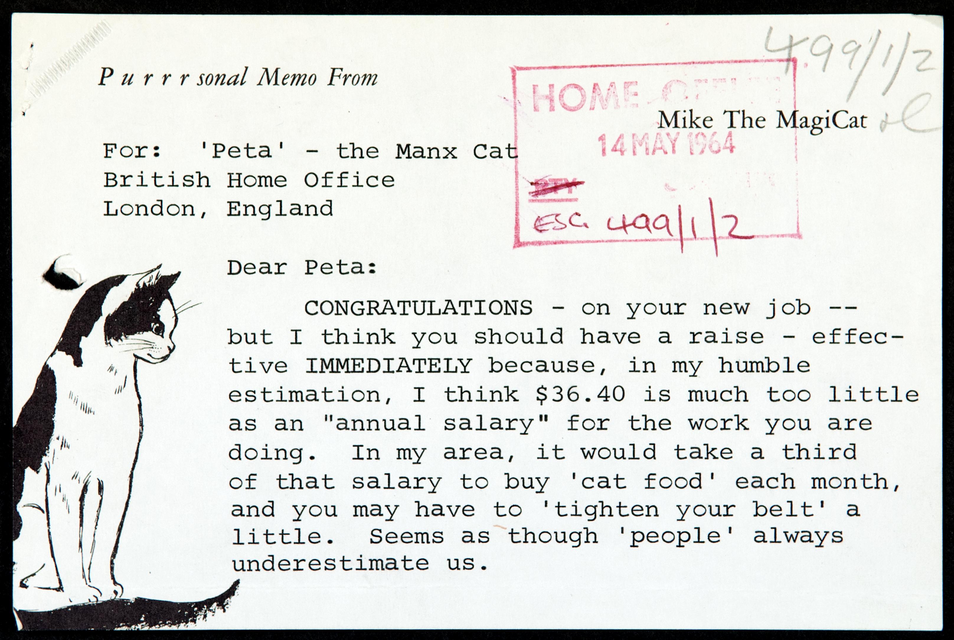 HO223/43 (5) Correspondence regarding Peta, the Home Office cat 1964