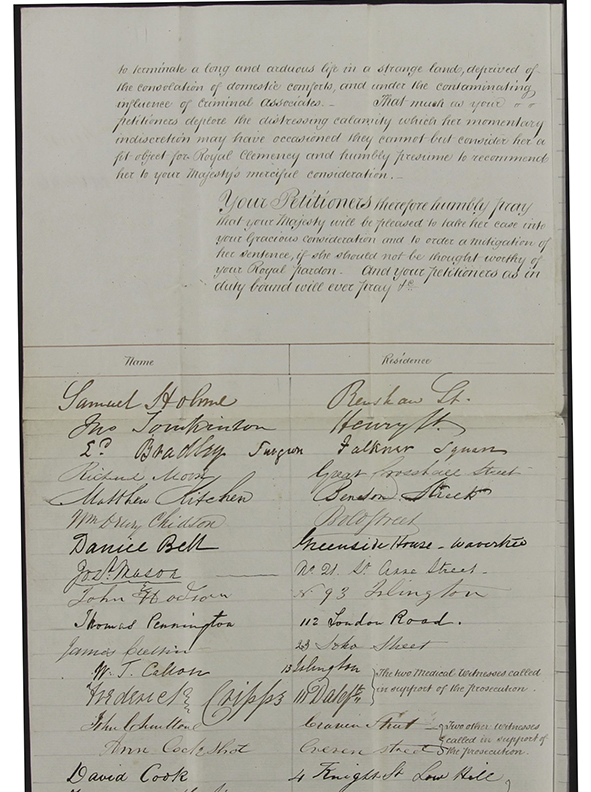 Handwritten text on paper with rows of signatures at the bottom in different handwritings.