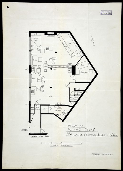 Image of a plan of 'Billie's Club', London, used as an exhibit in a prosecution for conspiracy to corrupt morals (DPP 2/355)