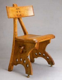 Two images: a photo of the wooden, dining-table-style 'Granville' chair and (above) its representation, a sketch of the same, registered in 1870 (catalogue reference BT 43/58/245877). A typical example of how the registration of the ornamental elements of a design could be used to surreptitiously register the functional elements of the design too.