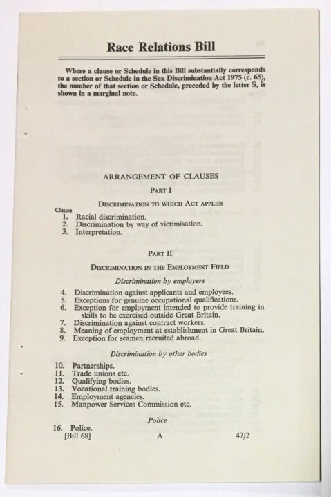 Race Relations Bill 1976 (catalogue reference: AST 18/128).