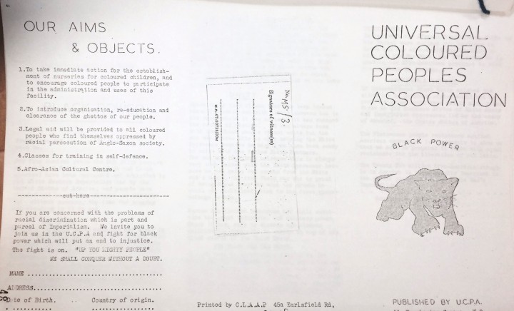 Image of Universal Coloured Peoples Association Pamphlet from MEPO 2/11409.