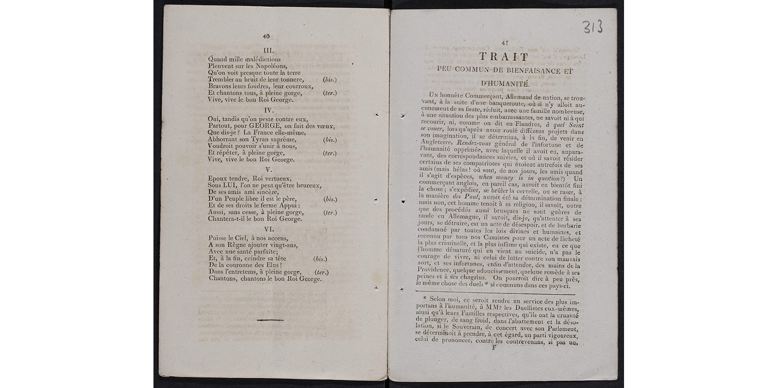 Printed pamphlet, written in French, about George III's Jubilee.