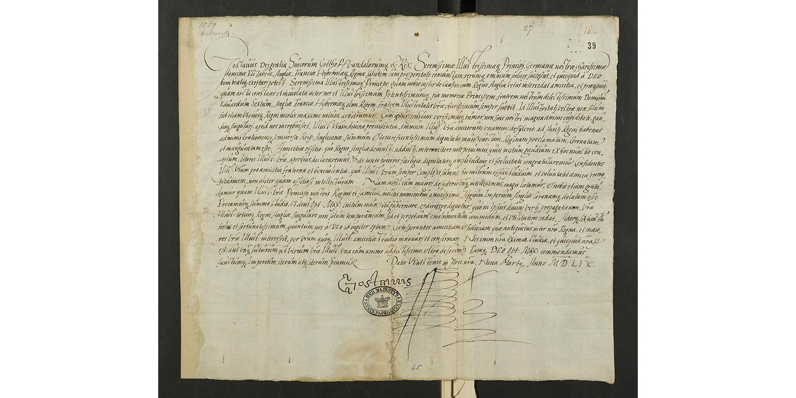 Letter of congratulation, written by hand in Latin.