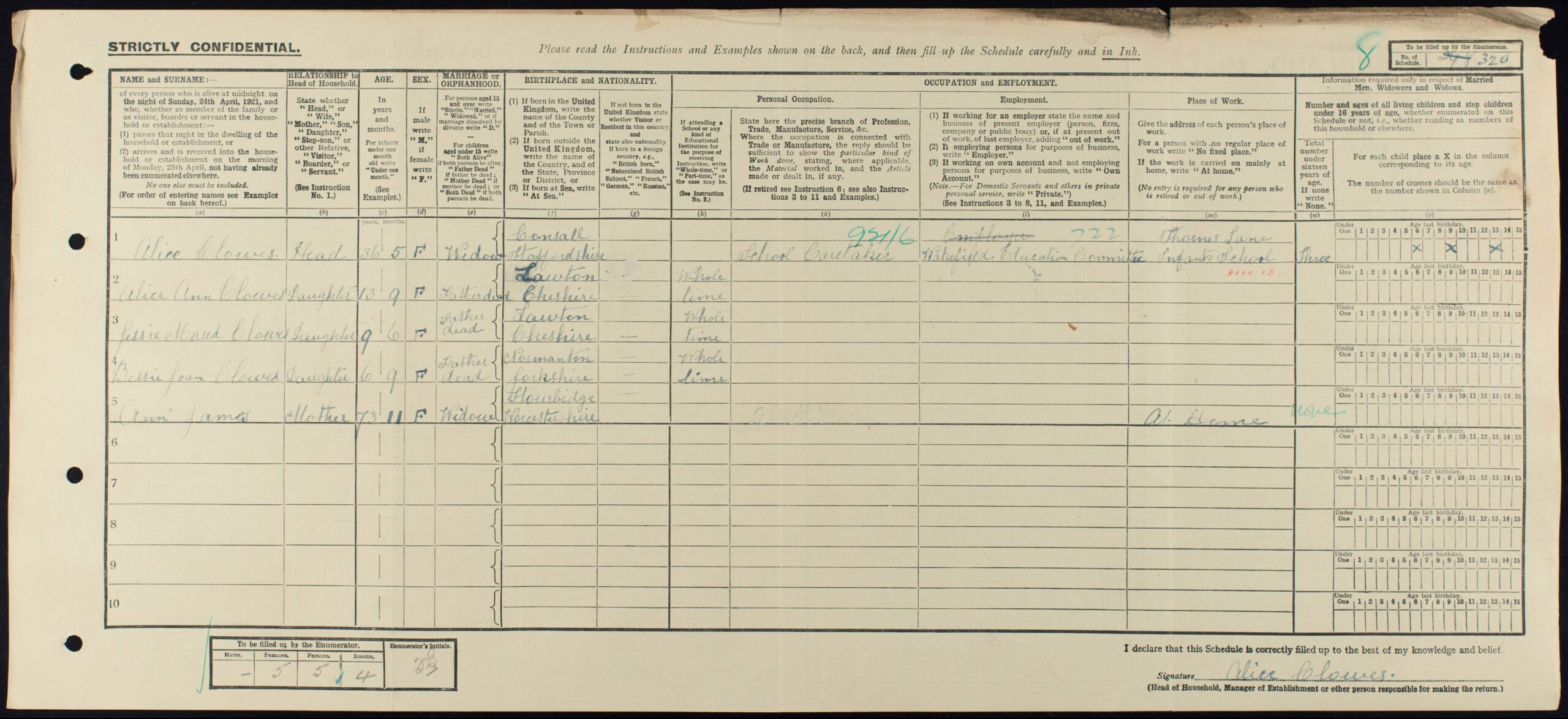 1921 Census entry for Thornes Lane Wakefield