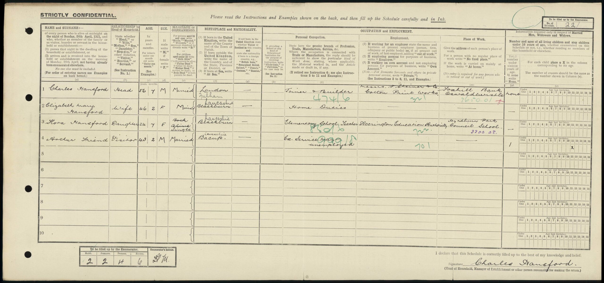 1921 Census record for 38 Park Road