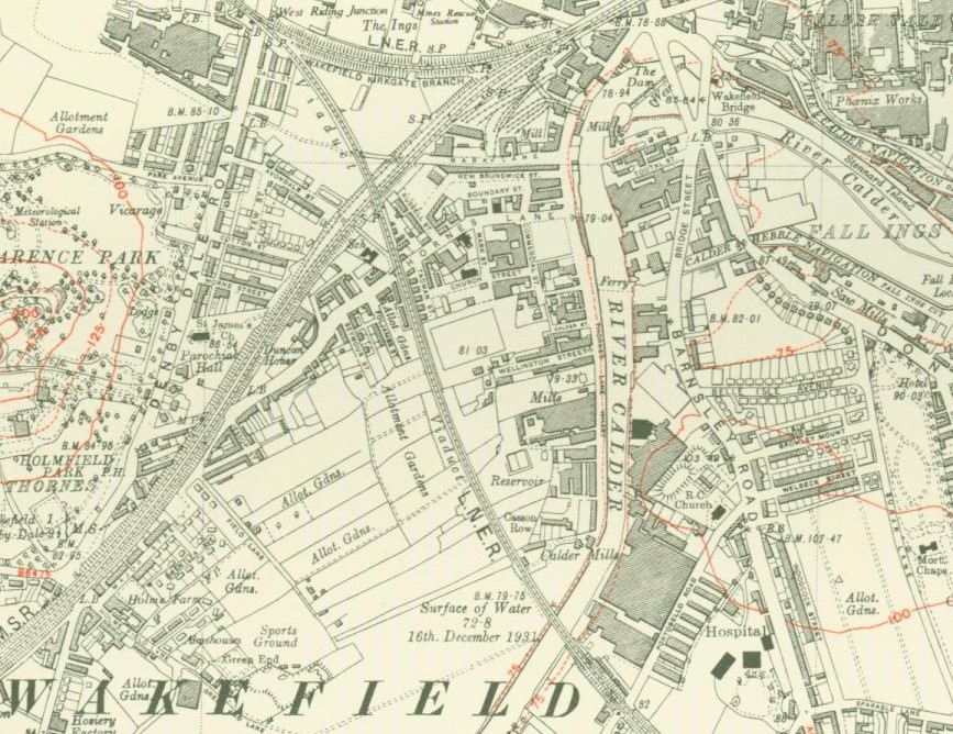 OS map of Wakefield around Thornes Lane 1930