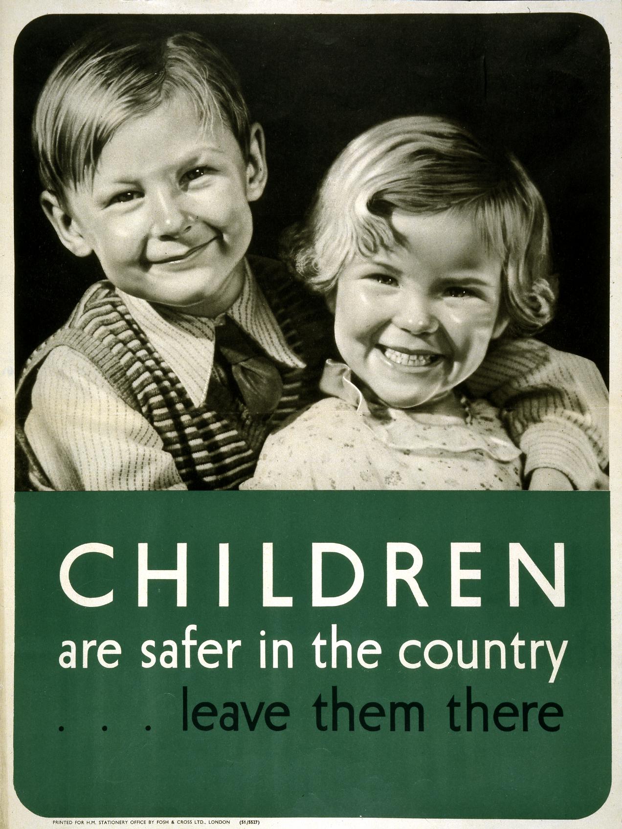 Poster featuring a monochrome image of two smiling young children.
