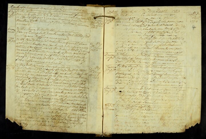 A yellowed page of hard-to-read script from a controller's port book for Conway, whose head port was Chester, from 1754.