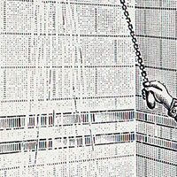 Cropped image. We can see a hand pulling a chain, multiple lines coming down from above, and a tiled corner.