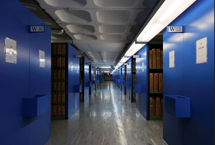 View of shelves in the archive repositories.
