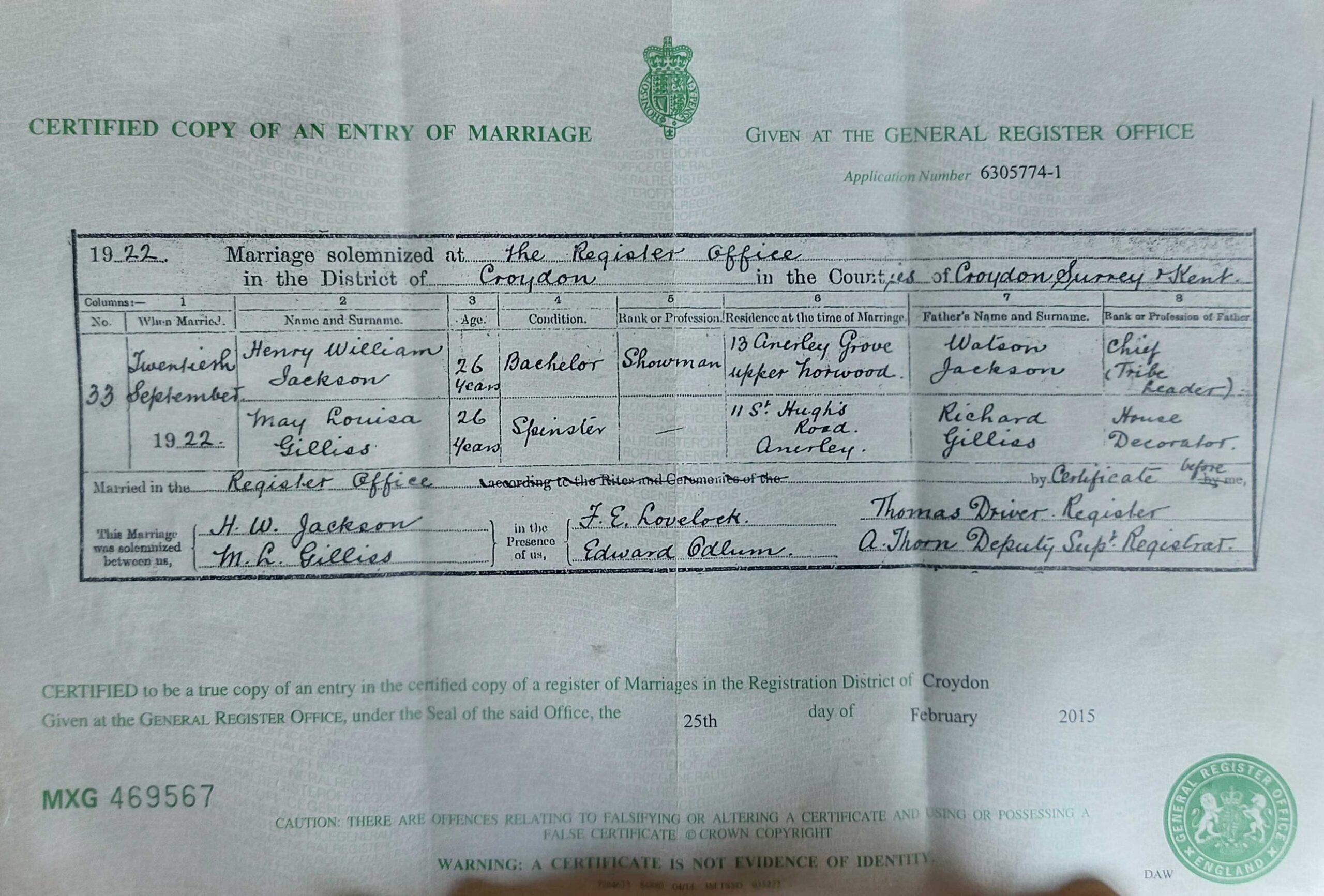 Marriage certificate copy