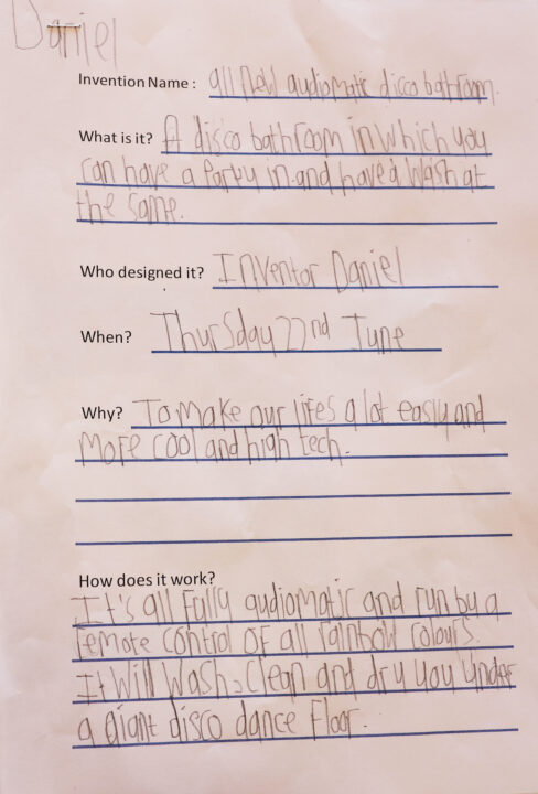 Worksheet with information about the invention filled in.