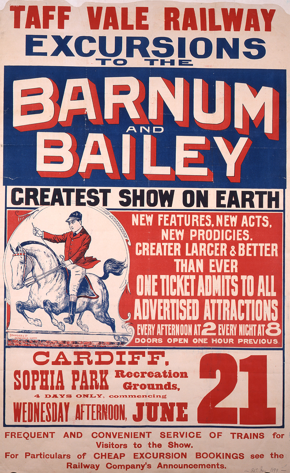 Poster with large text and an illustration of a man riding a horse that is jumping over an obstacle.