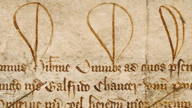 Extract showing three lines of Medieval Latin written in brown ink on a yellowed sheet.
