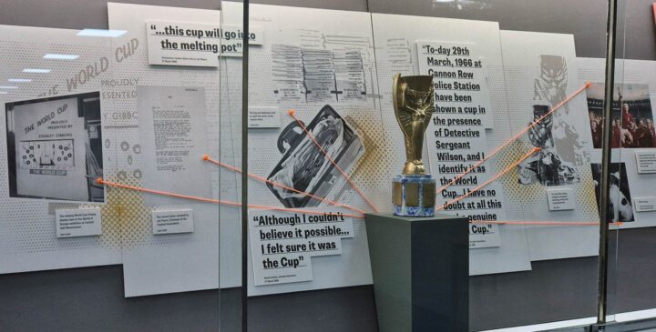 A display on the 1966 loss of the FIFA World Cup trophy at The National Archives.