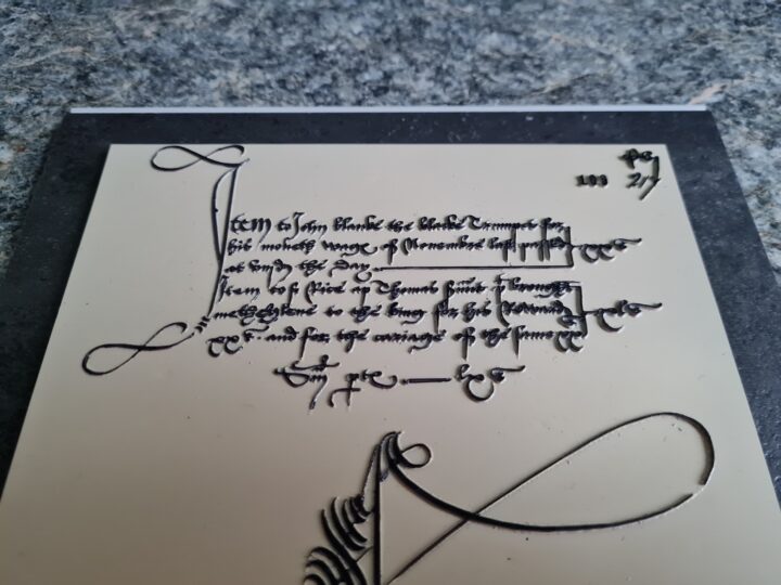 Close-up on the top part of the tactile version of the John Blanke wage slip.