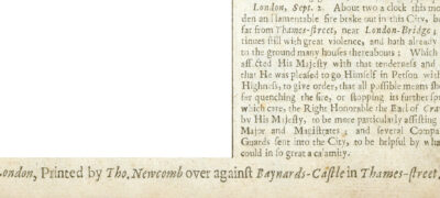 Image of London Gazette reports start of Great Fire
