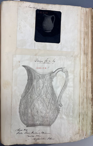 Page of  a large volume with a small dark photograph of a vase at the top.