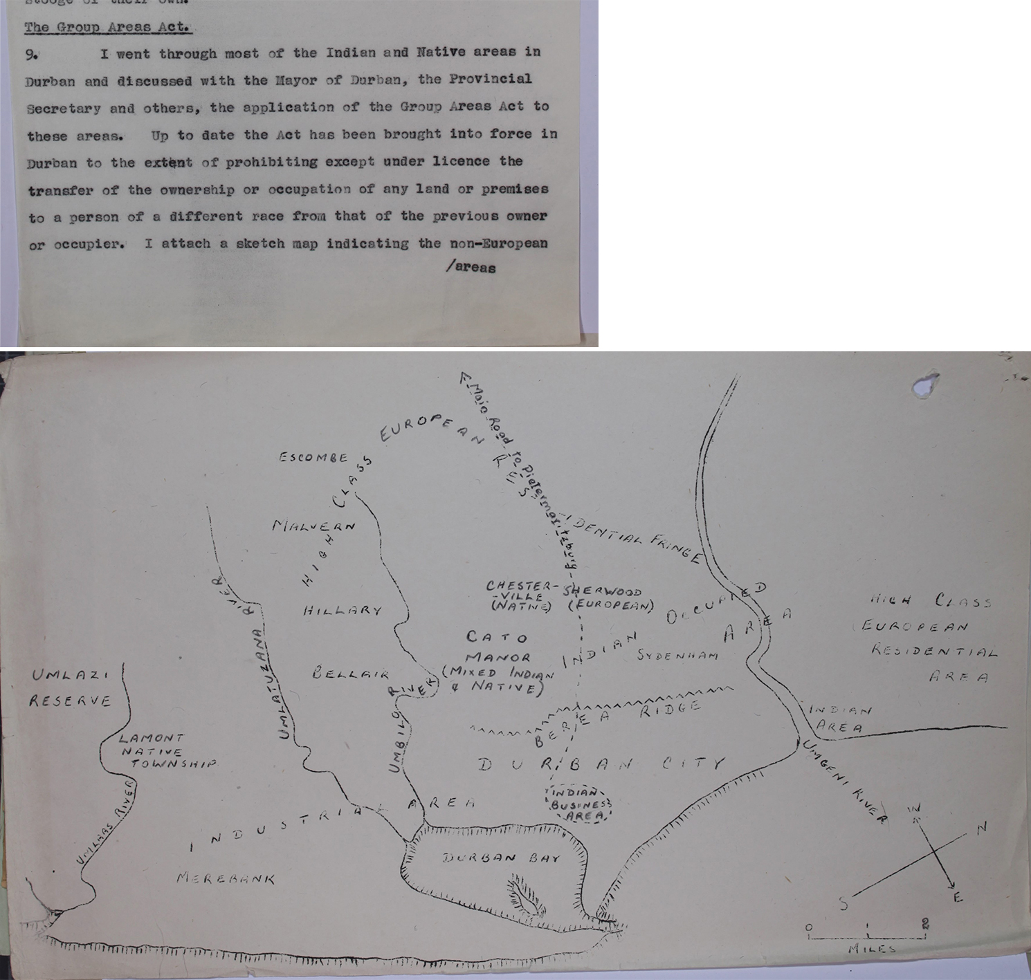 Report extract and 1951 map of Durban