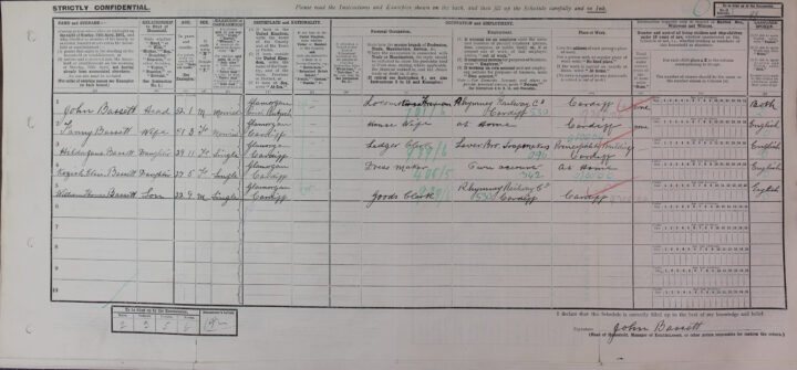 Filled in census schedule for the Bassett Family
