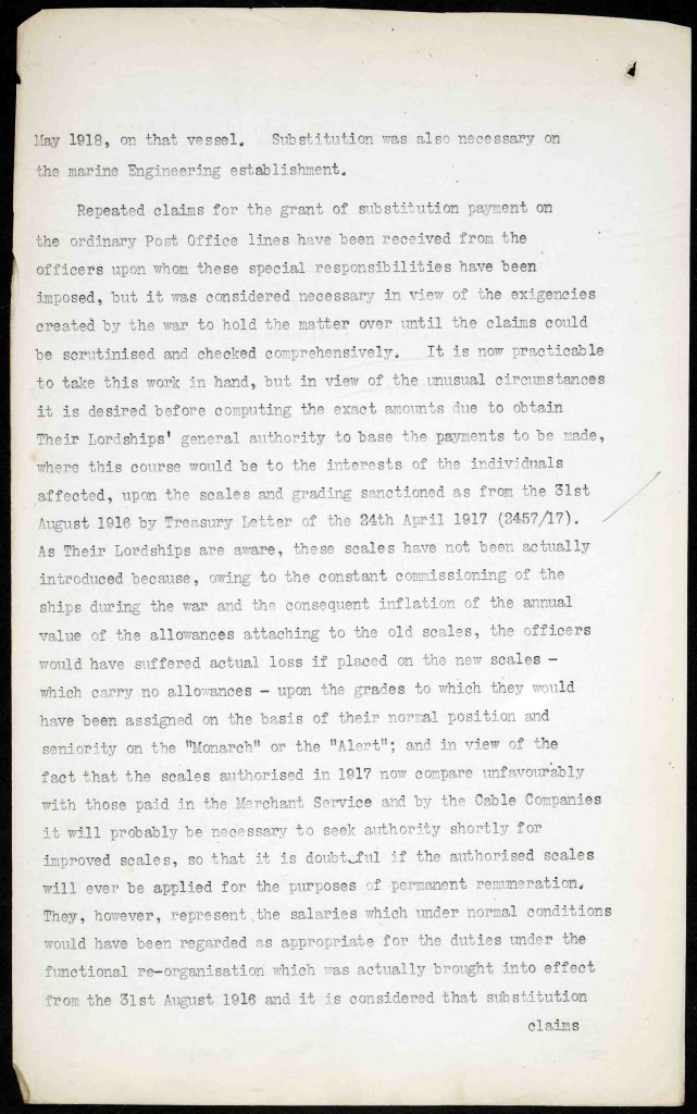 Documents to the Treasury proposing substitution payments for cable ship workers (cat ref: T1/12393/4382) pt2