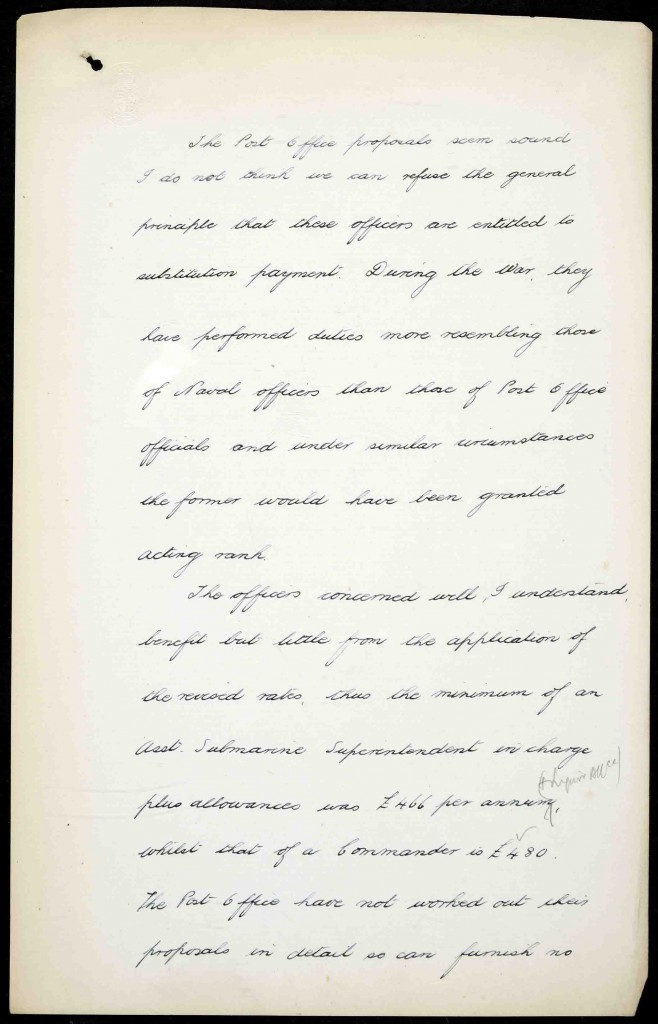 Documents to the Treasury proposing substitution payments for cable ship workers (cat ref: T1/12393/4382) pt3