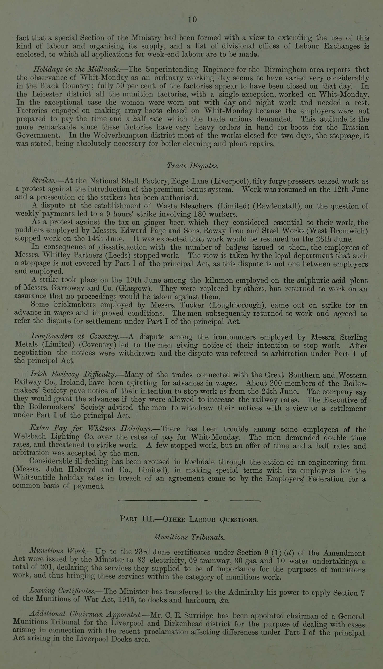 Image of one page of a typed report on trade disputes