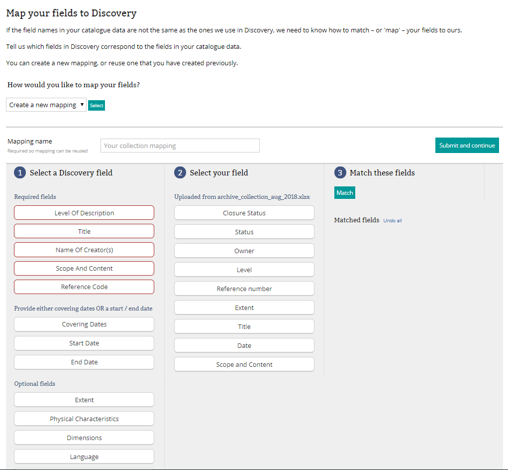 a screenshot of the metadata mapper functionality on Manage Your Collections