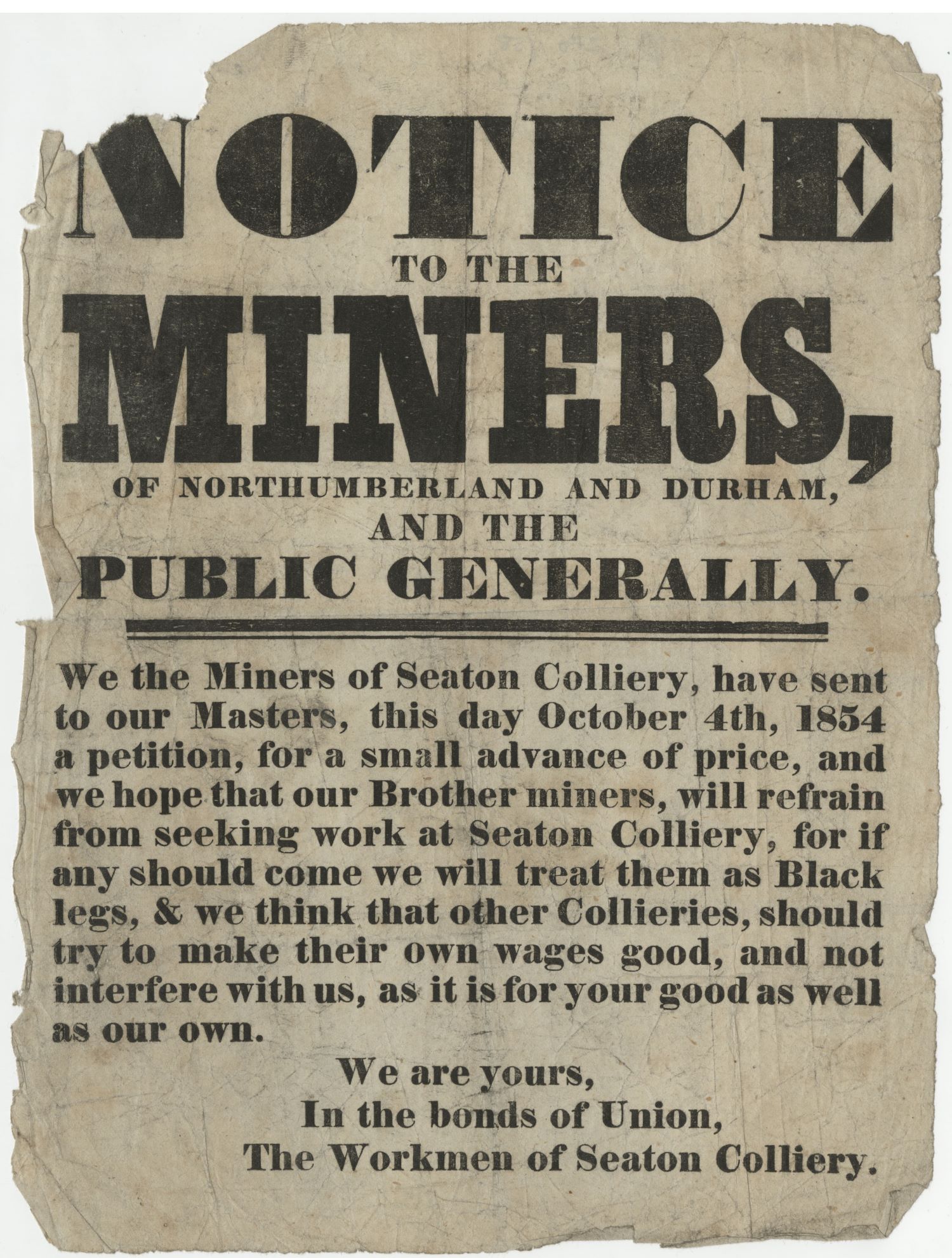 A notice for miners