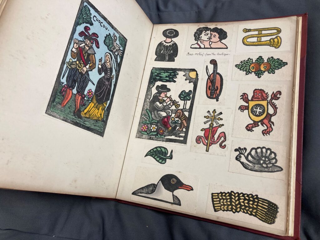 An open book containing a series of illustrations depicting Medieval characters and symbols.