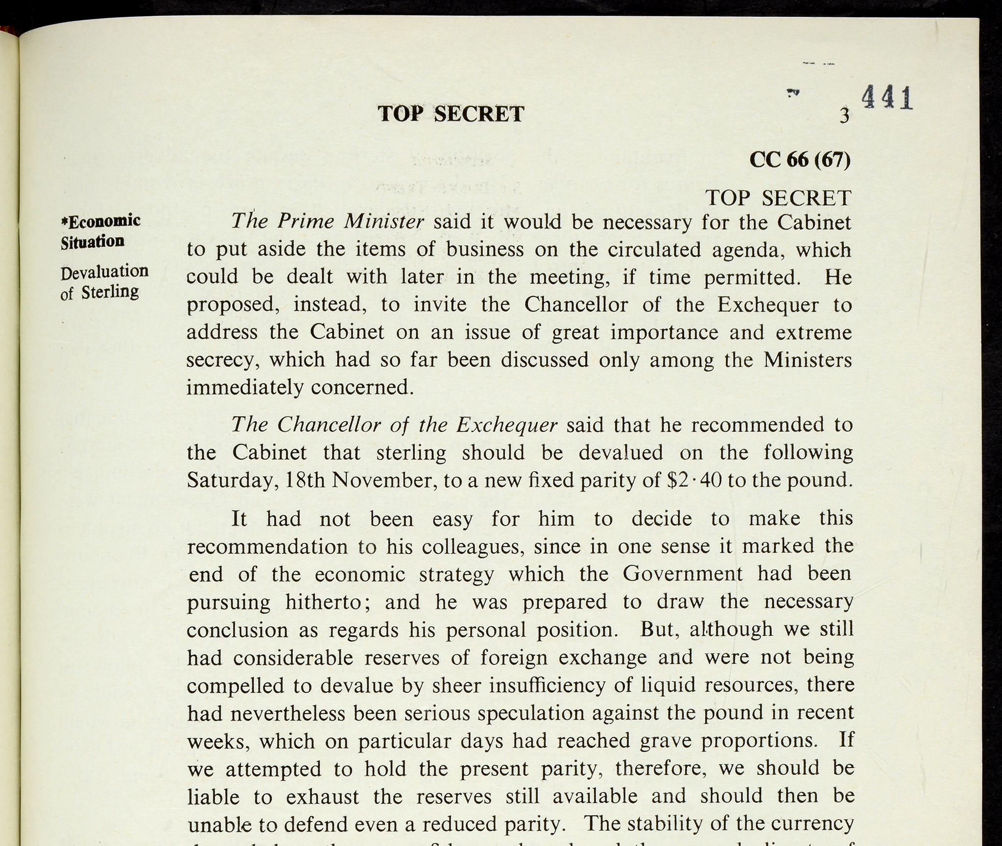 An extract from the Cabinet minutes, 16 November 1967