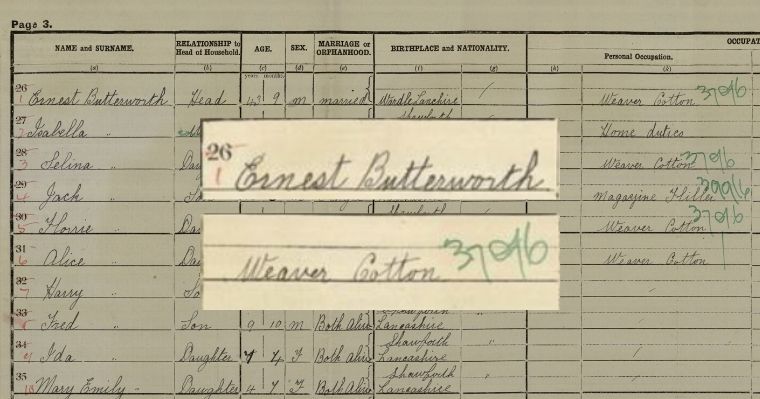 1921 Census - Ernest Butterworth - The cotton weaver who became a soldier