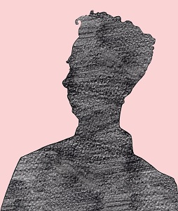 A pencil silhouette of a man; no image was available to the illustrator of 20 People of the 20s, so the silhouette is an artist's impression, on a pink background.