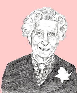 A black and white portrait illustration of Dorothy Fahey