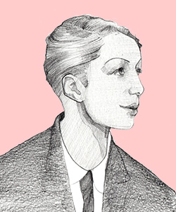 A black and white portrait illustration of Evelyn Dove
