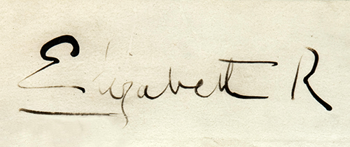 Scan of the Queen's signature.
