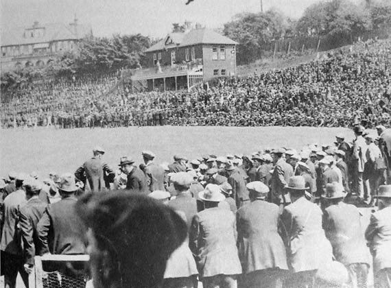 Photograph of a massive crowd at the Ashbrooke Sports Ground in Sunderland, facing the other way