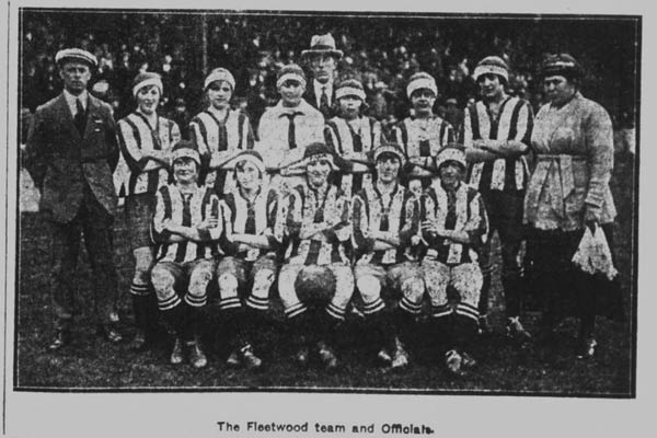 A newspaper image captioned 'The Fleetwood team and Officials' showing the team in their uniforms 