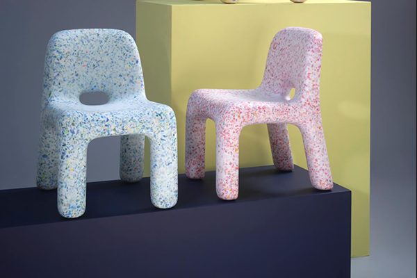 Photograph of Charlie Chairs in pink and blue designs. 