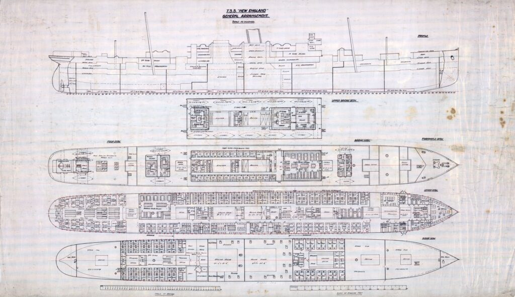 Technical drawings of the 'T.S.S. "New England"'